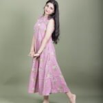 Mauve Kalamkari Sleeveless A-Line Dress