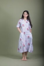 Grey Gingham Rose Print Collared Dress