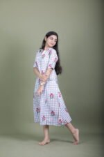 Grey Gingham Rose Print Collared Dress - Image 2