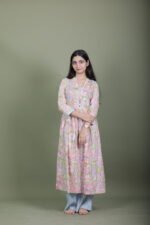 Pink Meadow Floral Kurta with Striped Palazzo Set - Image 5
