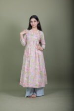 Pink Meadow Floral Kurta with Striped Palazzo Set - Image 4