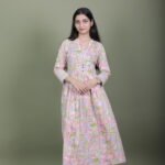 Pink Meadow Floral Kurta with Striped Palazzo Set