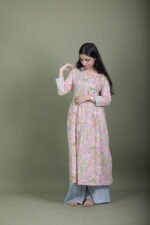 Pink Meadow Floral Kurta with Striped Palazzo Set - Image 2