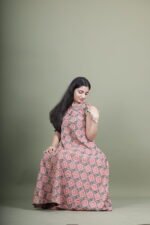 Peach Bloom Block Print Sleeveless Maxi Dress - Image 6