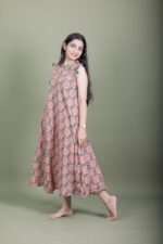 Peach Bloom Block Print Sleeveless Maxi Dress - Image 5