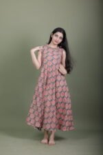 Peach Bloom Block Print Sleeveless Maxi Dress - Image 3