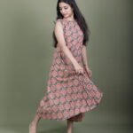 Peach Bloom Block Print Sleeveless Maxi Dress