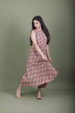 Peach Bloom Block Print Sleeveless Maxi Dress