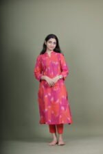 Coral Pink Ikat Kurta - Image 3