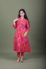 Coral Pink Ikat Kurta - Image 2