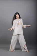 Ivory Embroidered Co-ord Set with Floral Palazzo - Image 4