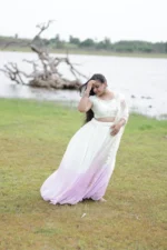 Ivory & Pastel Lavender Ombré Pleated Georgette Lehenga Choli Set with Dupatta - Image 2