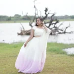 Ivory & Pastel Lavender Ombré Pleated Georgette Lehenga Choli Set with Dupatta