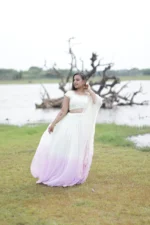 Ivory & Pastel Lavender Ombré Pleated Georgette Lehenga Choli Set with Dupatta