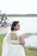 Ivory & Pastel Lavender Ombré Pleated Georgette Lehenga Choli Set with Dupatta - Image 3