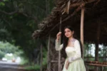 Mint Green Flared Silk Blend Anarkali Gown with Embroidered Sheer Illusion Neckline - Image 3