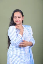 Sky Blue Striped Embroidered Kurta with Chikankari Palazzo & Tie-Dye Dupatta - Image 2