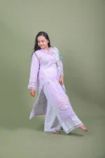 Lavender Floral Embroidered Kurta with Wide-Leg Pants & Botanical Print Dupatta - Image 2