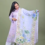 Lavender Floral Embroidered Kurta with Wide-Leg Pants & Botanical Print Dupatta