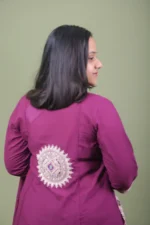 Wine Purple Pintuck Embroidered Flared Kurta Set with Dupatta - Image 4