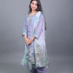 Lavender Grey Floral Printed Silk Blend Kurta Set with Dupatta