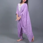 Lilac Lavender Embroidered Cotton Silk Kurta Set with Dupatta