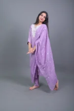 Lilac Lavender Embroidered Cotton Silk Kurta Set with Dupatta