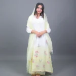 White & Pastel Yellow Ombre Embroidered Cotton Kurta Set with Dupatta