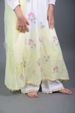 White & Pastel Yellow Ombre Embroidered Cotton Kurta Set with Dupatta - Image 4