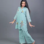 Mint Green Floral Embroidered Tunic Kurta with Palazzo Pants