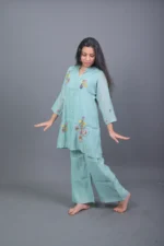 Mint Green Floral Embroidered Tunic Kurta with Palazzo Pants