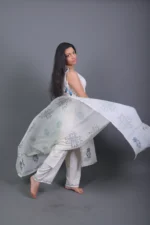Ivory & Indigo Floral Block Printed Sleeveless Cotton Kurta Set with Dupatta - Image 3