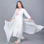Off-White Embroidered Flared Anarkali Kurta Set with Dupatta