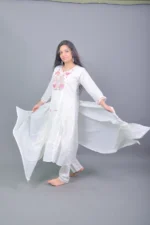 Off-White Embroidered Flared Anarkali Kurta Set with Dupatta