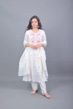 Off-White Embroidered Flared Anarkali Kurta Set with Dupatta - Image 2