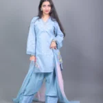 Powder Blue Embroidered Kurta with Salwar & Dupatta