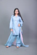 Powder Blue Embroidered Kurta with Salwar & Dupatta