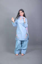 Powder Blue Embroidered Kurta with Salwar & Dupatta - Image 2