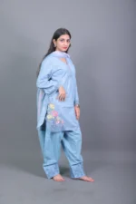 Powder Blue Embroidered Kurta with Salwar & Dupatta - Image 3