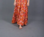Rust Orange Floral Printed Sleeveless Tiered Maxi Shirt frock - Image 3