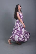 Purple Floral Printed Sleeveless Tiered Maxi frock - Image 2
