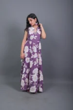 Purple Floral Printed Sleeveless Tiered Maxi frock - Image 3