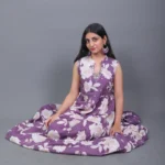 Purple Floral Printed Sleeveless Tiered Maxi frock