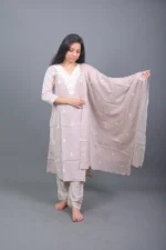 Blush Beige Embroidered Cotton Silk Kurta Set with Dupatta