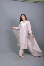 Blush Beige Embroidered Cotton Silk Kurta Set with Dupatta - Image 2