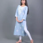 Pastel Blue Chikankari Hand-Embroidered Cotton Straight Kurta