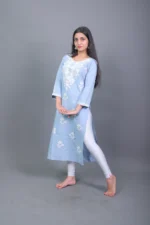 Pastel Blue Chikankari Hand-Embroidered Cotton Straight Kurta