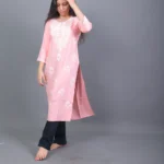 Blush Pink Chikankari Hand-Embroidered Cotton Straight Kurta