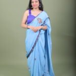Sky Blue Floral Embroidered Saree