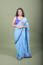 Sky Blue Floral Embroidered Saree